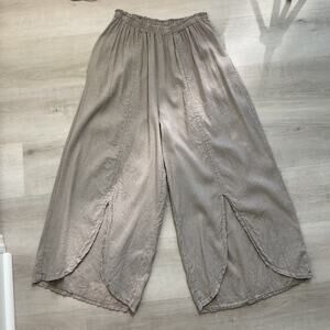 Bella Amore Pure Linen Boho Chic Pull on Pants Adjustable Waist Beige XL
